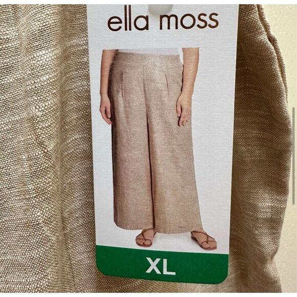 NWT ELLA MOSS Linen Blend Ankle Pants XL Tan Wide Leg Pockets Elastic Waist New - Picture 10 of 16